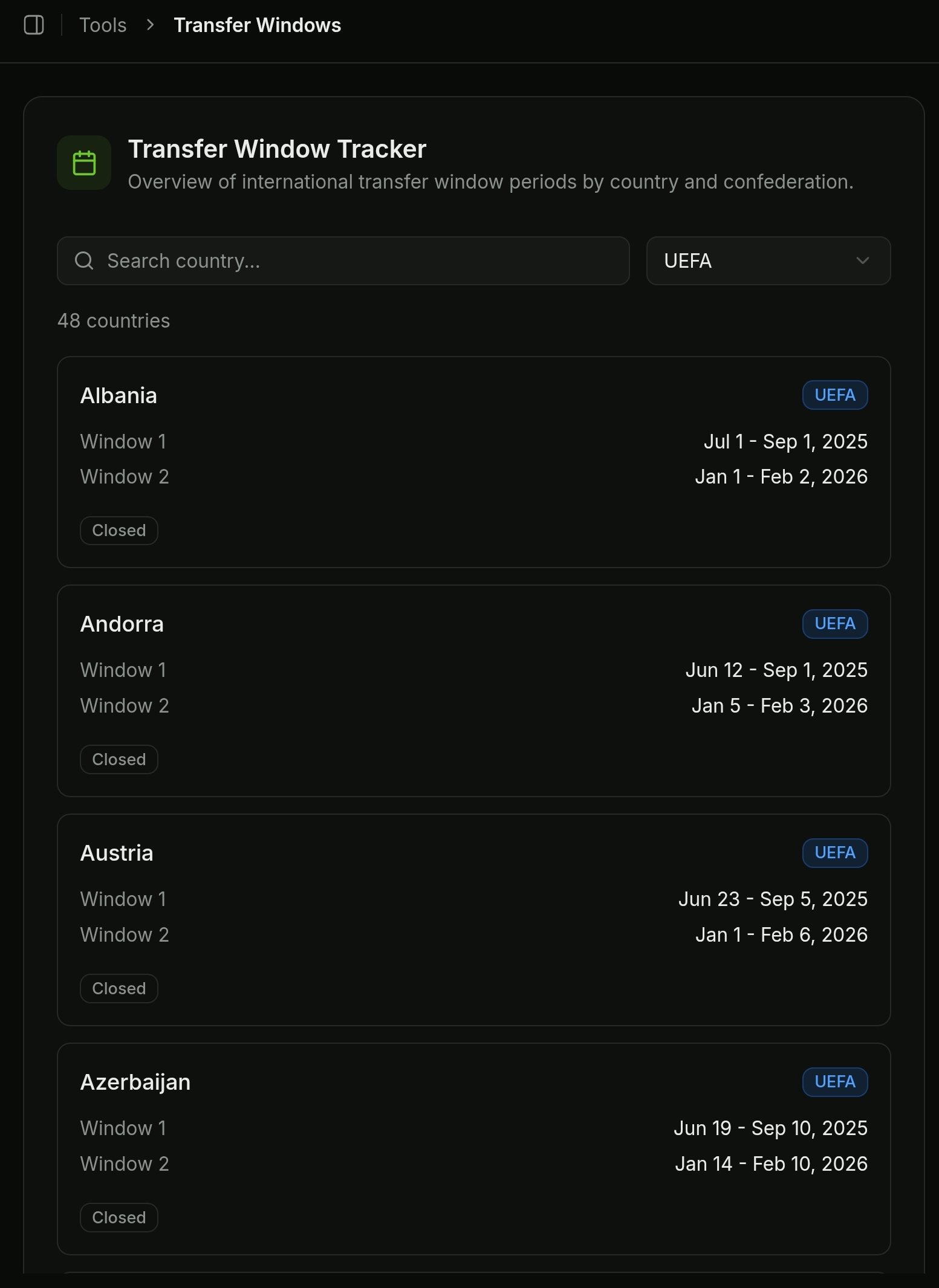 TOOLS - TRANSFER WINDOW TRACKER